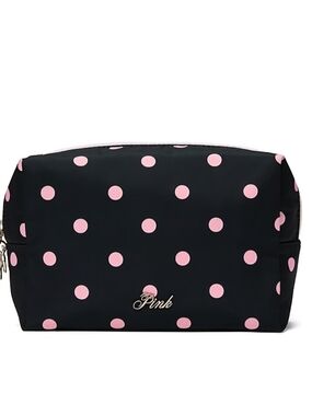 PINK Victoria's Secret Black Cosmetic Bag with Pink Polka Dots